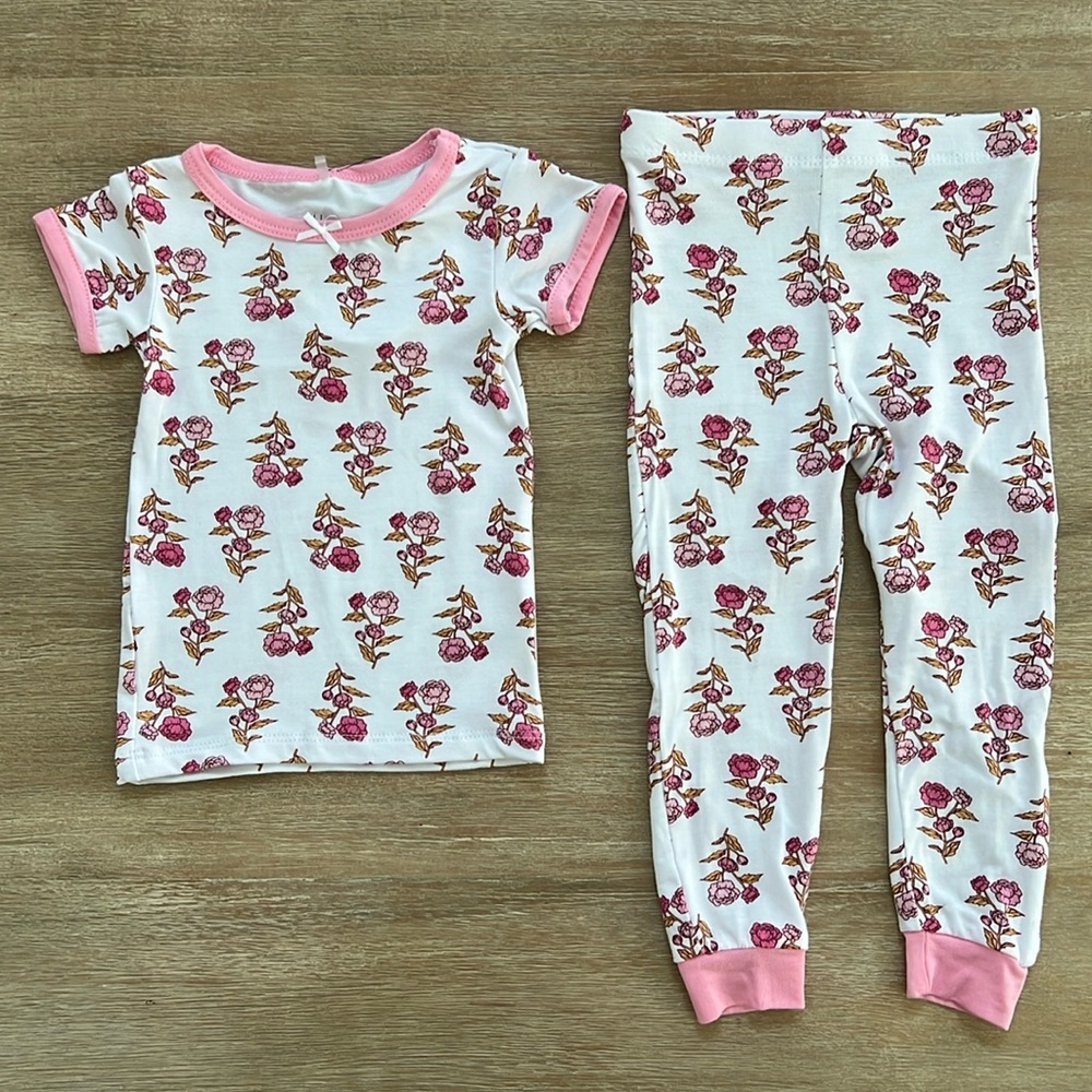 Milkberry Toddler Girl Bamboo Pink Summer Floral Pajama Set 12 months 3T 4T - Picture 2 of 4